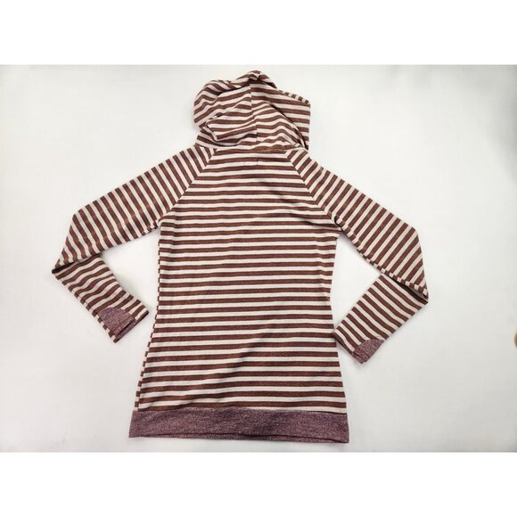 & Fashion Womens Hoodie Med Stripe Pullover Side Neck Zipper Sweatshirt Pockets - Picture 8 of 9